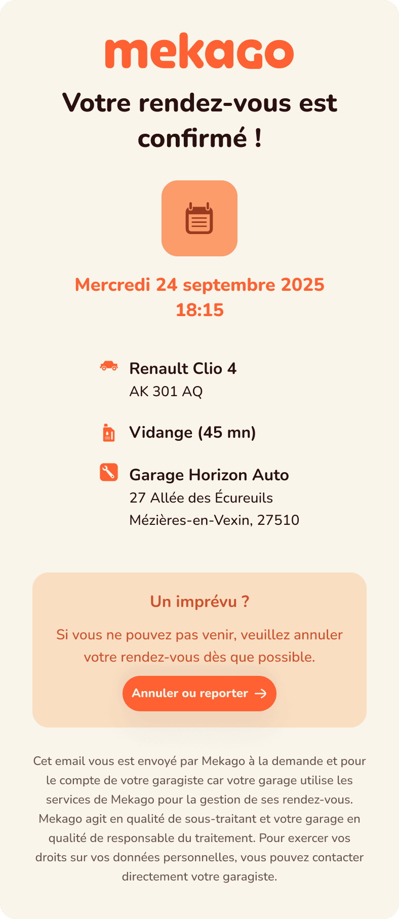 Confirmation de rendez-vous