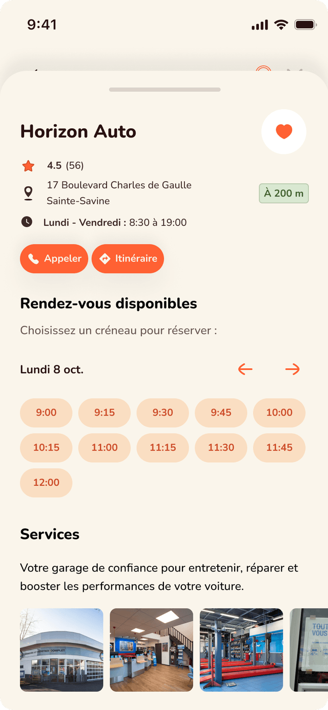 Application Mekago - détail garage