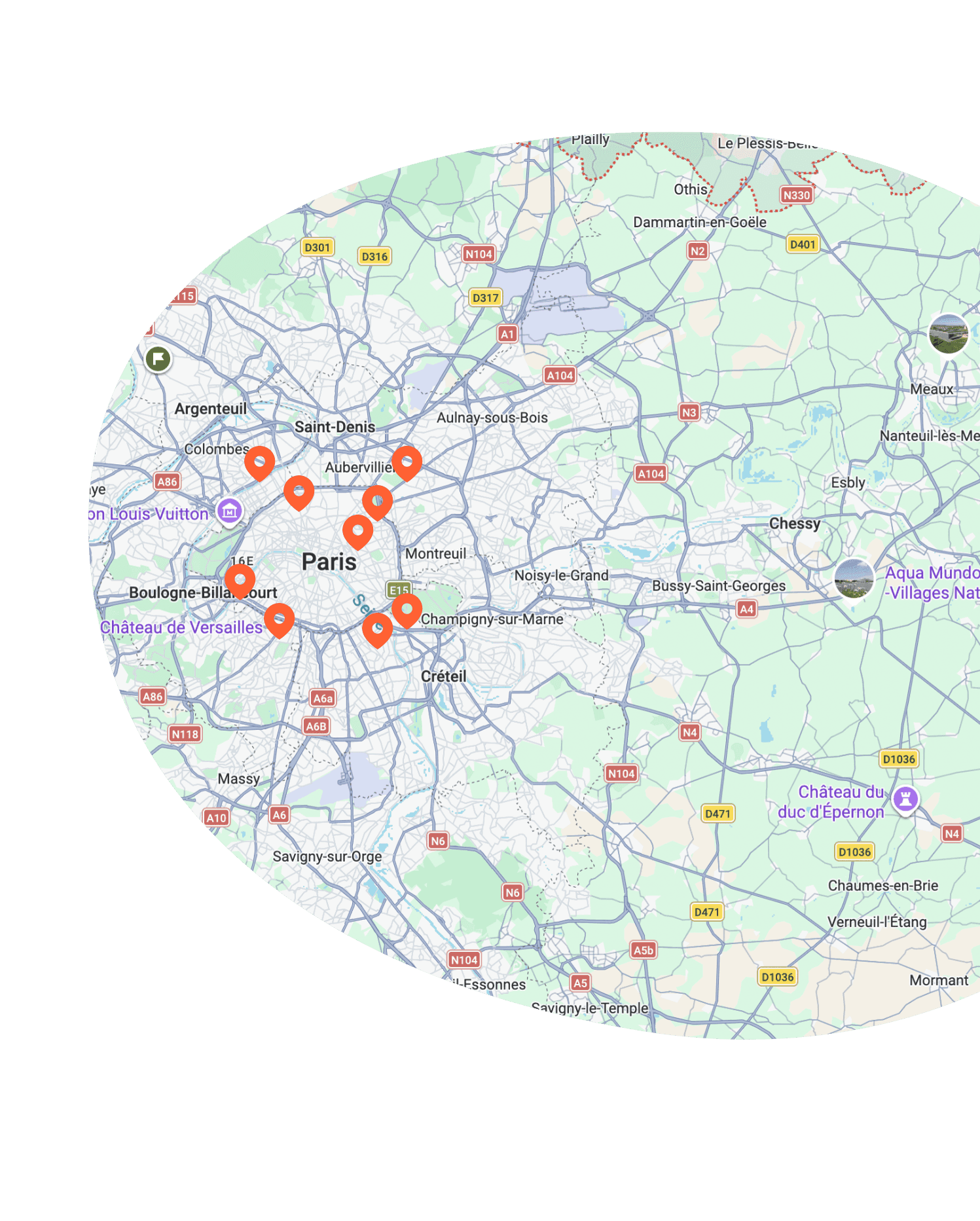 Carte des garages Mekago en Île-de-France